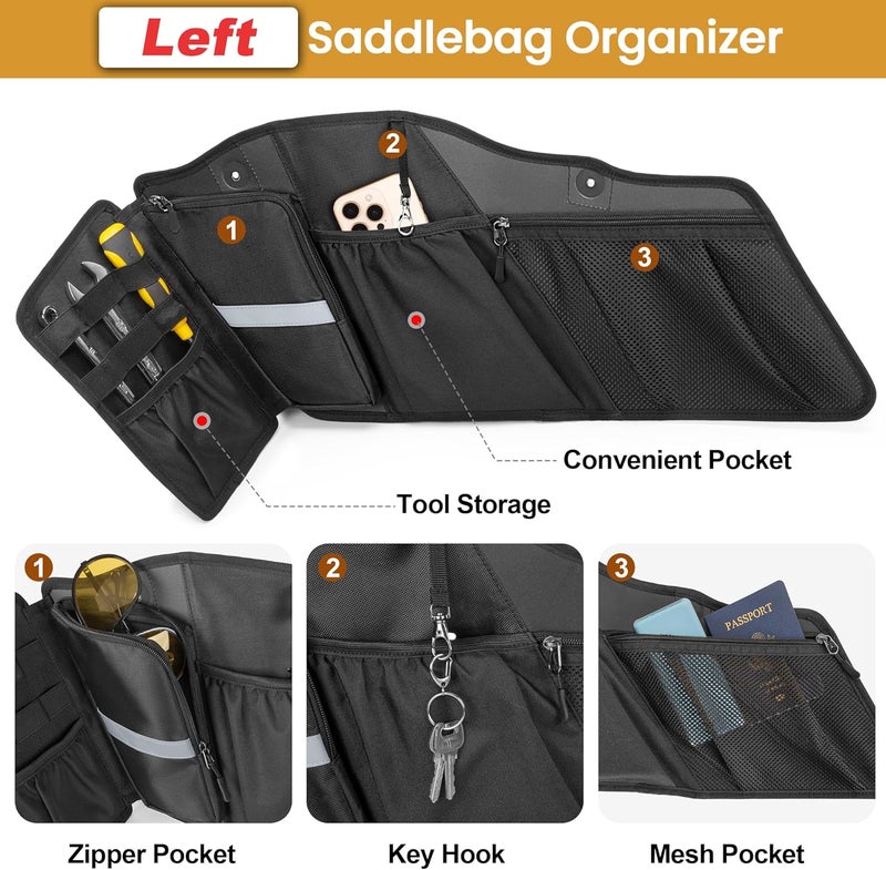 HODRANT Motorcycle Saddlebag Organizer, Saddlebag Liners Side Bag Compatible with Touring Models 2014-2025 Street Glide Road Glide Road King Electra Glide, Saddlebag Tool Storage Organizer, 2 Packs - Image 4